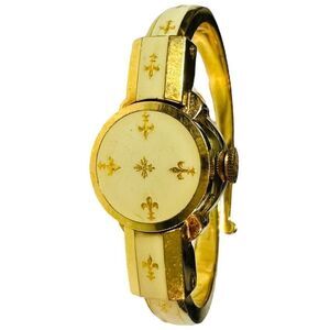 GRUEN Gosen Swiss Vintage Gold Plated Enamel Fleur De Lis Mechanical Manual Wind